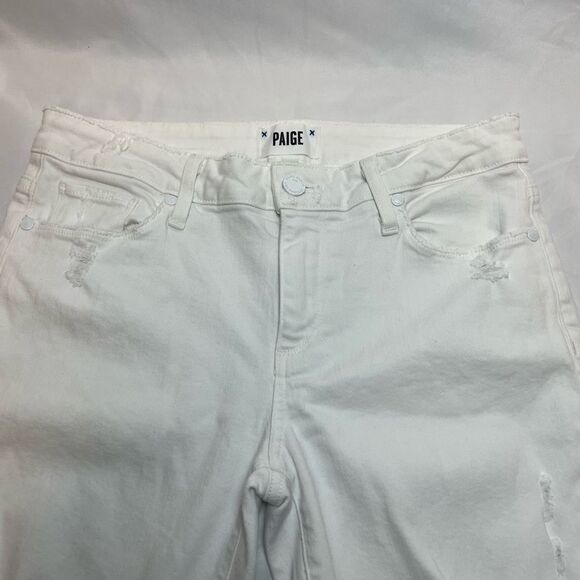 Paige Womens Bridgette Mid Rise Crop White Destroyed Jeans 26 - Picture 2 of 12